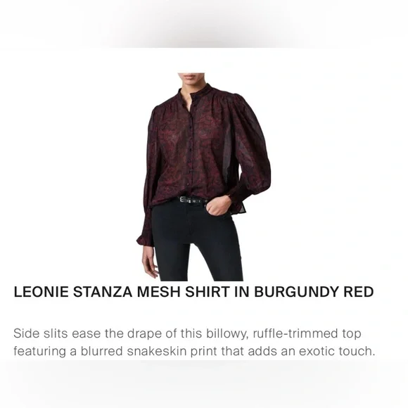 ALLSAINTS Leonie Stanza Shirt in Burgundy Red Python Sheer Print US Size 6 - Picture 17 of 17